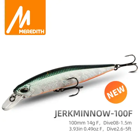 MEREDITH-Señuelos de Pesca de cebo duro, 24 colores a elegir, Minnow Wobbler, calidad profesional, JARKMINNOW 100F, 14g, profundidad 0,8-1,5 m