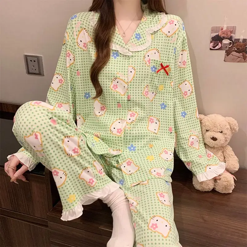 Sanrio Women Sleeping Clothes Hello Kitty Pajamas Kawaii Nightwear Pants Long Sleeve Sleepwear Spring Pijama Home Suit 2 Piece
Sanrio Women Sleeping Clothes Hello Kitty Pajamas Kawaii Nightwear Pants Long Sleeve Sleepwear Spring Pijama Home Suit 2 Piece