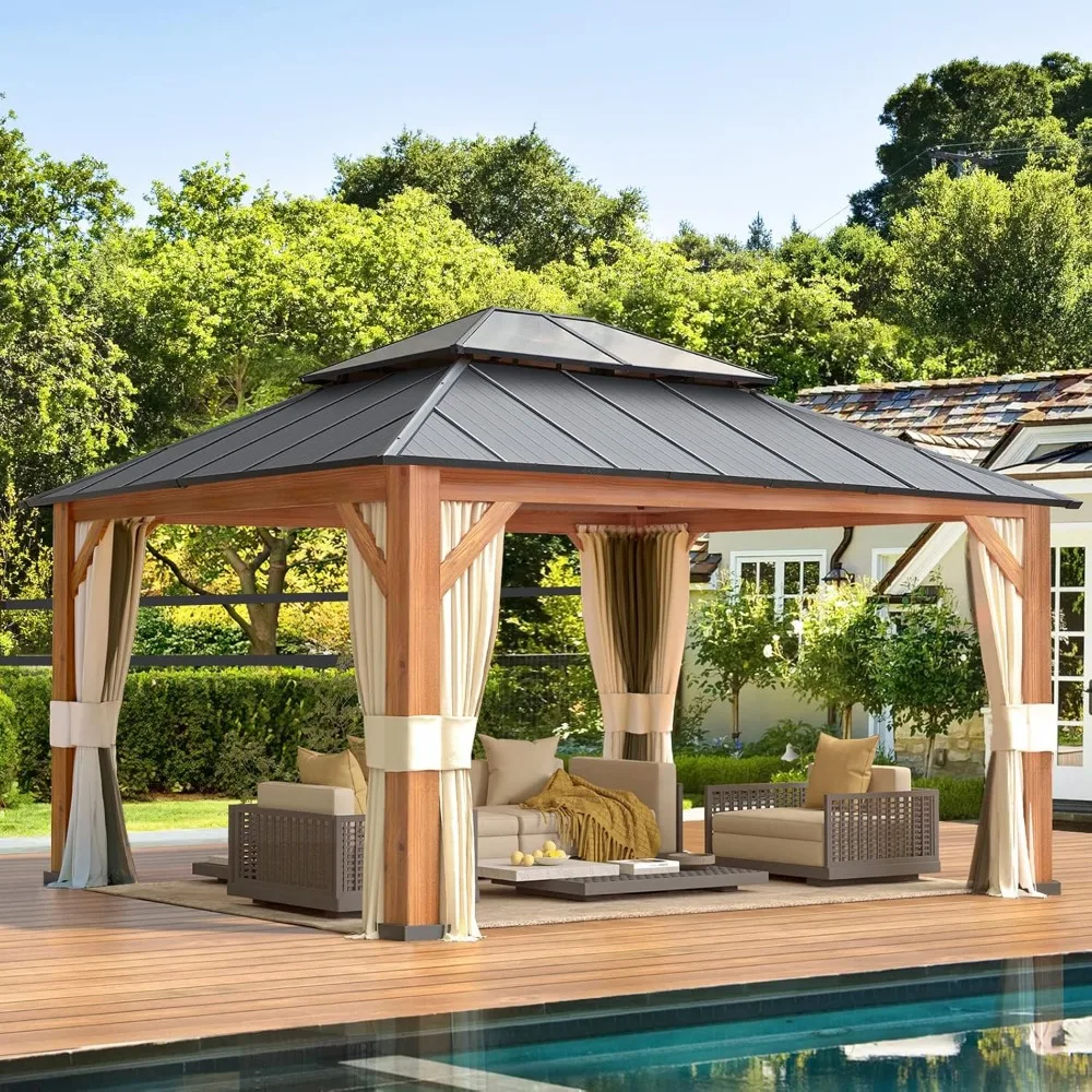 Gazebo, Metal Gazebo with Faux Wood Grain Aluminum Frame, Dual Material Double Roof, Outdoor Patio Gazebo Pergolas
Gazebo, Metal Gazebo with Faux Wood Grain Aluminum Frame, Dual Material Double Roof, Outdoor Patio Gazebo Pergolas