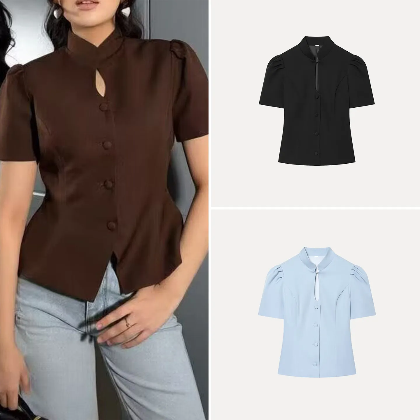 Women's Slim Fit Short Sleeve Shirt Stand Collar Button up Multi Color Casual Style Fashionable Top for Summer 2026
Women's Slim Fit Short Sleeve Shirt Stand Collar Button up Multi Color Casual Style Fashionable Top for Summer 2026