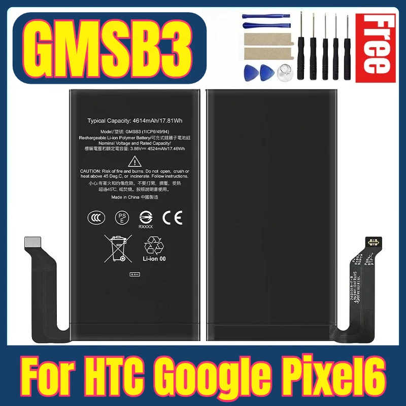 New GMSB3 Phone for HTC Google Pixel6 Cellphone Battery 4614mAh Replacement Batteries Batteria
New GMSB3 Phone for HTC Google Pixel6 Cellphone Battery 4614mAh Replacement Batteries Batteria