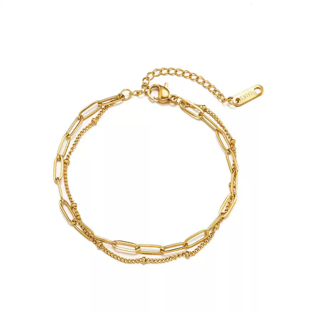 Punk Doube Layered Paperclip Beads Chain Link Bracelet Female Gold Color Stainless Steel Chain Bracelets for Women Jewelry Gift
Punk Doube Layered Paperclip Beads Chain Link Bracelet Female Gold Color Stainless Steel Chain Bracelets for Women Jewelry Gift
