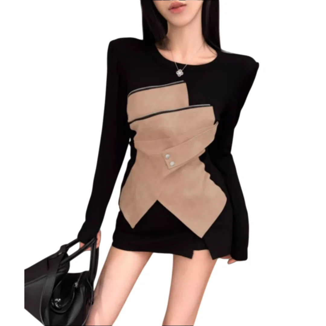 Grey E girl Irregular Patchwork Crew Neck Long Sleeve T shirt Women Autumn Design Sense Niche Slim Fit Base Layer Top
Grey E girl Irregular Patchwork Crew Neck Long Sleeve T shirt Women Autumn Design Sense Niche Slim Fit Base Layer Top