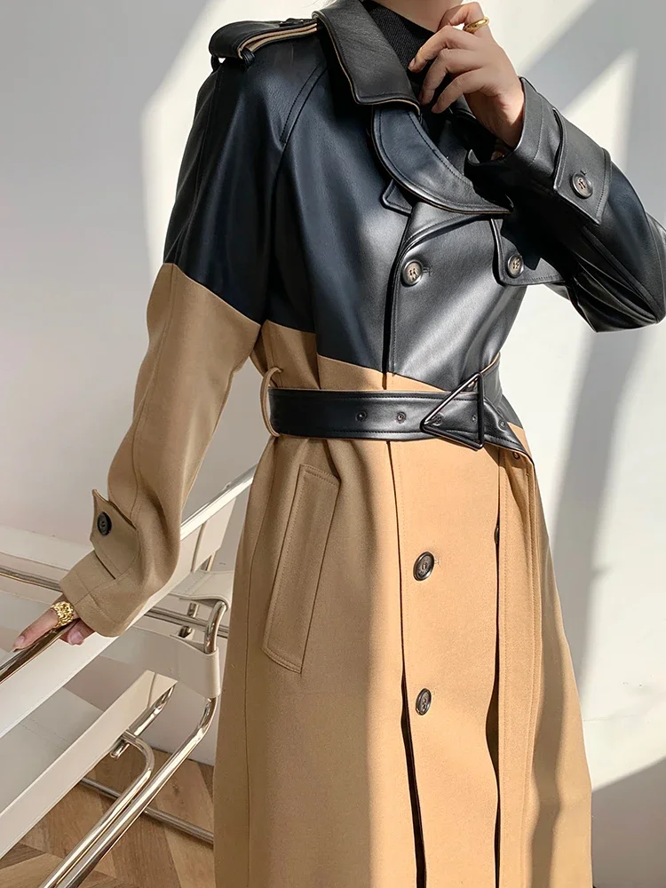 Irregular Patchwork Genuine Leather Jackets for Women Autumn Winter High-end Simple Slim Belted Long Real Sheepskin Trench Coat
Irregular Patchwork Genuine Leather Jackets for Women Autumn Winter High-end Simple Slim Belted Long Real Sheepskin Trench Coat