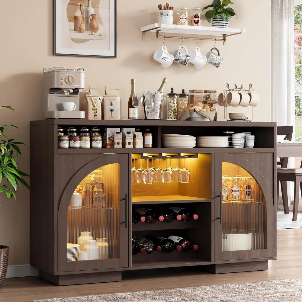 Sideboard Buffet Cabinet, 54" Kitchen Cabinet with LED Lights & Arched Glass Doors, Tall Bar Cabinets with 2 Adjustable Shelves,
Sideboard Buffet Cabinet, 54" Kitchen Cabinet with LED Lights & Arched Glass Doors, Tall Bar Cabinets with 2 Adjustable Shelves,