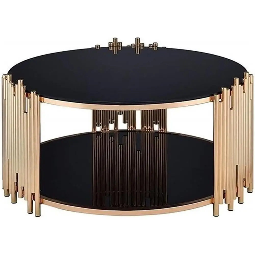 37 Circular Metal and Glass Coffee Table with Gold Edge, Assembly Needed, Suitable for Living Room, Black and Gold Finish
37 Circular Metal and Glass Coffee Table with Gold Edge, Assembly Needed, Suitable for Living Room, Black and Gold Finish