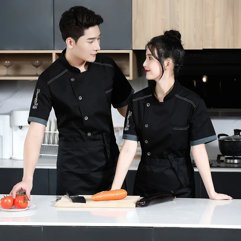 Summer lightweight kindergarten cafeteria staff kitchen work uniform, unisex short-sleeved white chef's jacket with a turn-down
Summer lightweight kindergarten cafeteria staff kitchen work uniform, unisex short-sleeved white chef's jacket with a turn-down