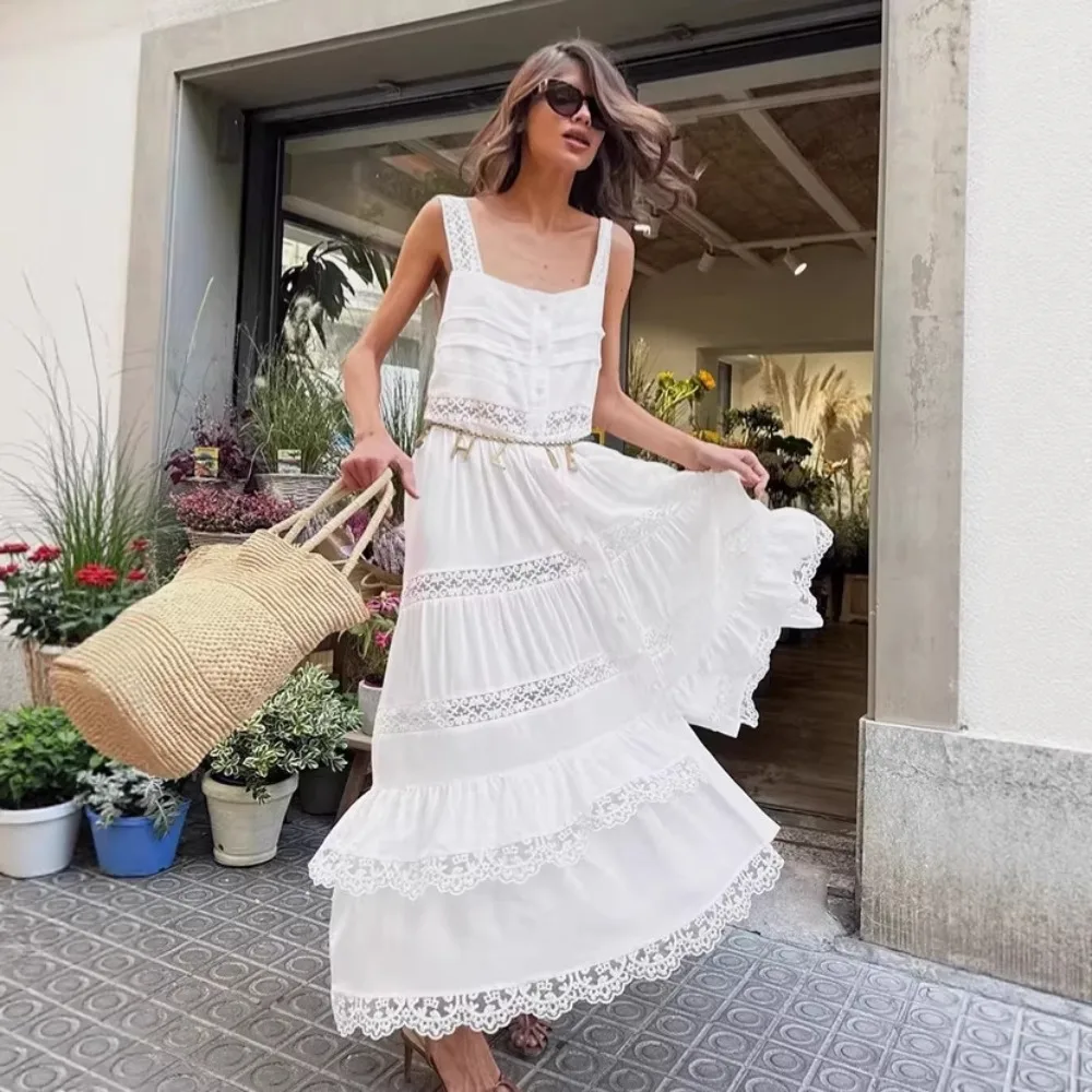 Bohemian Style Lace Camisole Dress Spring and Summer Women Elegant Solid Vacation Soft Hollow Out Large A-line Casual Sun Dress
Bohemian Style Lace Camisole Dress Spring and Summer Women Elegant Solid Vacation Soft Hollow Out Large A-line Casual Sun Dress