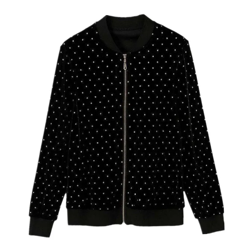 Thin Coat with Dots and Zipper for Women, Black Jackets, Golden Velvet, Thin Tops, Female Clothing, Outwear, M-5XL, Spring
Thin Coat with Dots and Zipper for Women, Black Jackets, Golden Velvet, Thin Tops, Female Clothing, Outwear, M-5XL, Spring
