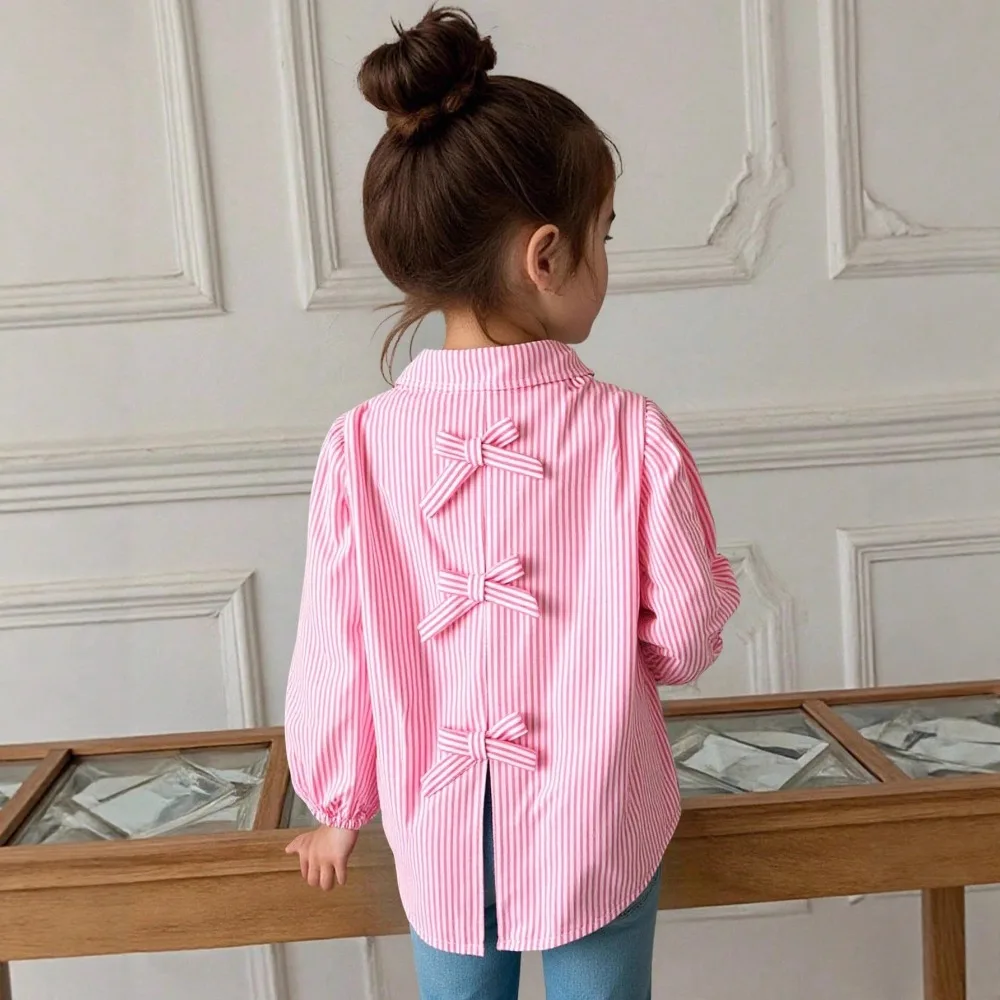 New Arrival Girls' Pink Striped Long Sleeve Blouse - Trendy Asymmetrical Shirt with Back Bowknot for 100-130cm
New Arrival Girls' Pink Striped Long Sleeve Blouse - Trendy Asymmetrical Shirt with Back Bowknot for 100-130cm