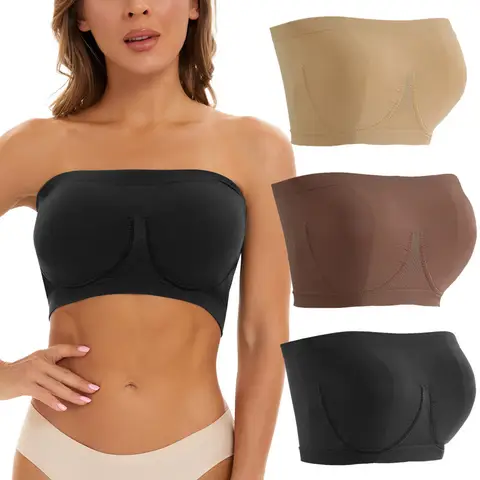 Women's Ultra Thin Strapless Bandeau Bra Wireless Seamless Push Up Soft Support Non-Slip Full Coverage Tube Top Daily Bralette