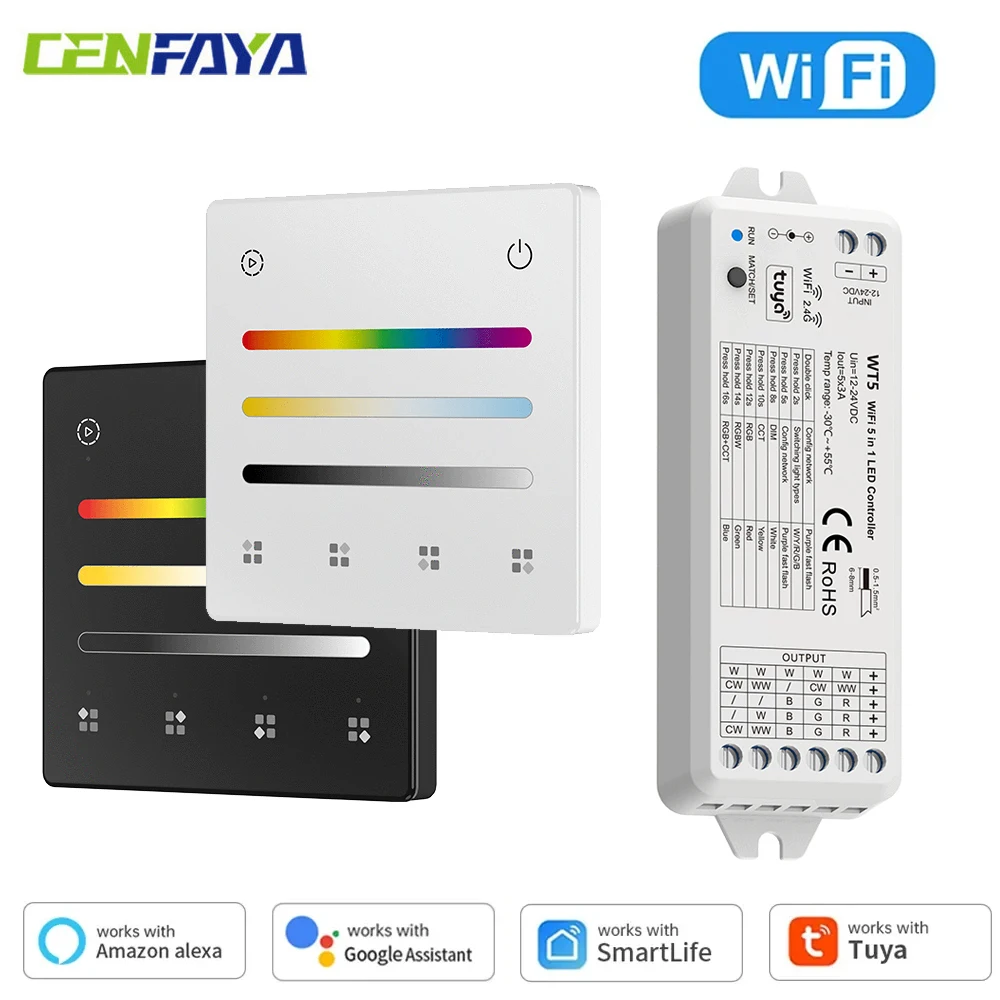 CENFAYA Smart LED Controller KIT Диммер DC12V 24V Wifi TUYA Control 4 Scene 4 Zone RGBCCT Сенсорная панель RF 2.4G Пульт дистанционного управления
CENFAYA Smart LED Controller KIT Диммер DC12V 24V Wifi TUYA Control 4 Scene 4 Zone RGBCCT Сенсорная панель RF 2.4G Пульт дистанционного управления