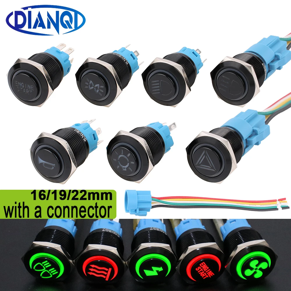 16/19/22mm Black Metal Custom Push Button Switch High Head LED Light For Car Motor with Connector On Off Fixed/Self Reset 12V
16/19/22mm Black Metal Custom Push Button Switch High Head LED Light For Car Motor with Connector On Off Fixed/Self Reset 12V