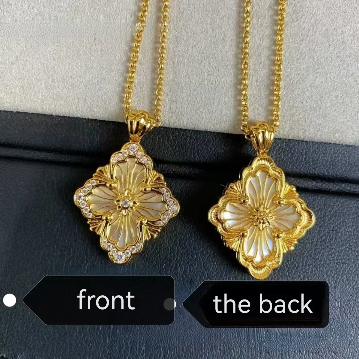 Luxury accessories light luxury retro Italian style brushed craft four-leaf clover white mother-of-pearl necklace for women
Luxury accessories light luxury retro Italian style brushed craft four-leaf clover white mother-of-pearl necklace for women