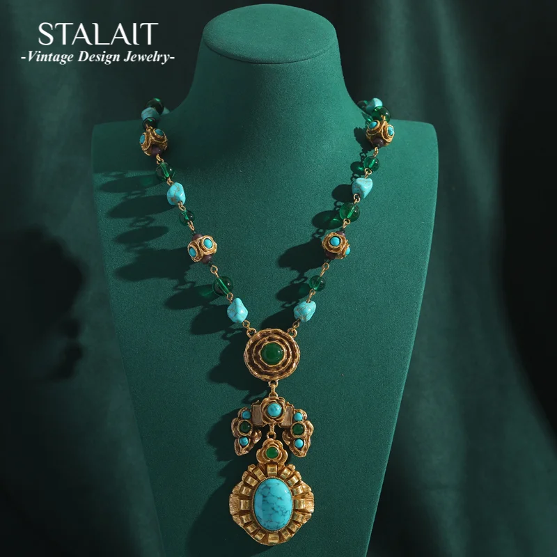 Vintage Green Turquoise Pendant Necklace Glass Stone Inlaid Bead Chain Handmade Aesthetic Collar Bohemian Luxury Jewelry
Vintage Green Turquoise Pendant Necklace Glass Stone Inlaid Bead Chain Handmade Aesthetic Collar Bohemian Luxury Jewelry