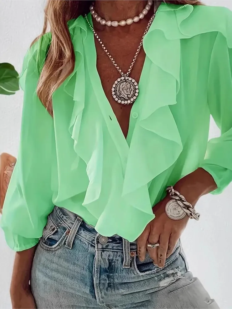 Summer Fashion Black Blouses New Elegant Casual V Neck Long Sleeve Ruffles Top Shirt Office Holiday Womens Tops And Blouses
Summer Fashion Black Blouses New Elegant Casual V Neck Long Sleeve Ruffles Top Shirt Office Holiday Womens Tops And Blouses