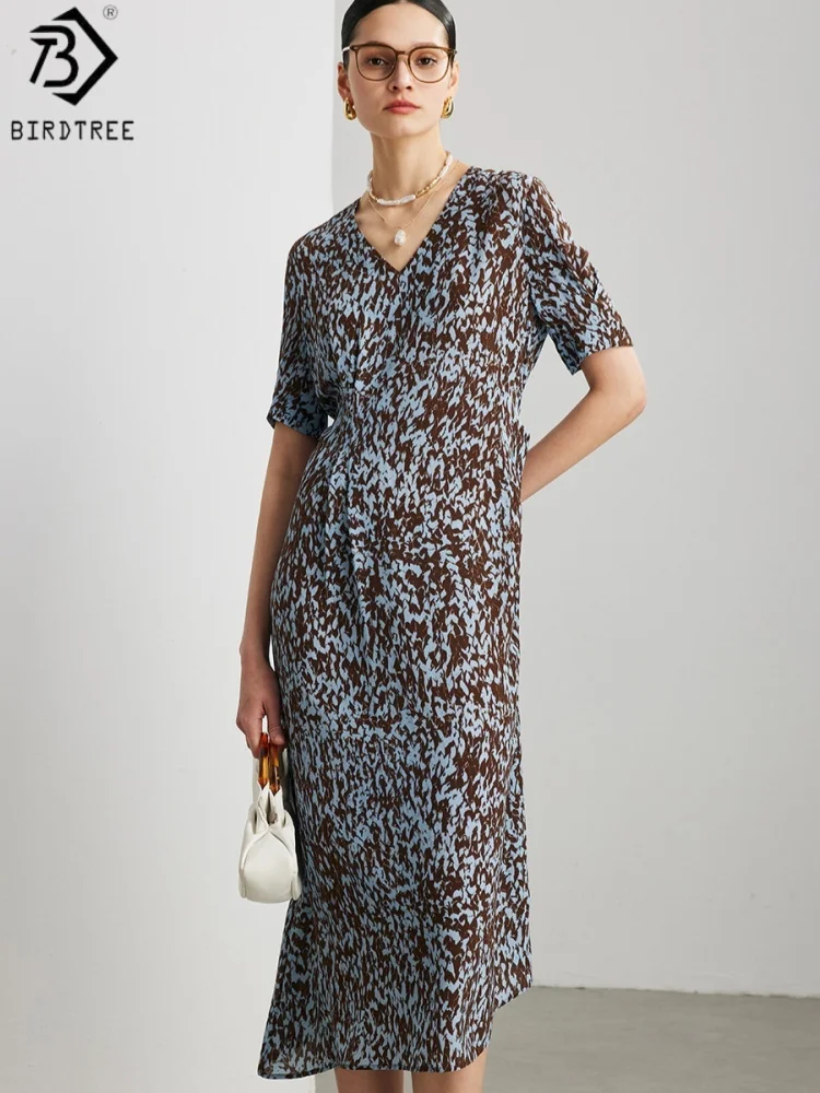 BirdTree, 100% Real Silk Printed Dress, V-neck Short Sleeve, Women's Double Crepe Commuting Dresses, 2026 Summer New D64332JF
BirdTree, 100% Real Silk Printed Dress, V-neck Short Sleeve, Women's Double Crepe Commuting Dresses, 2026 Summer New D64332JF