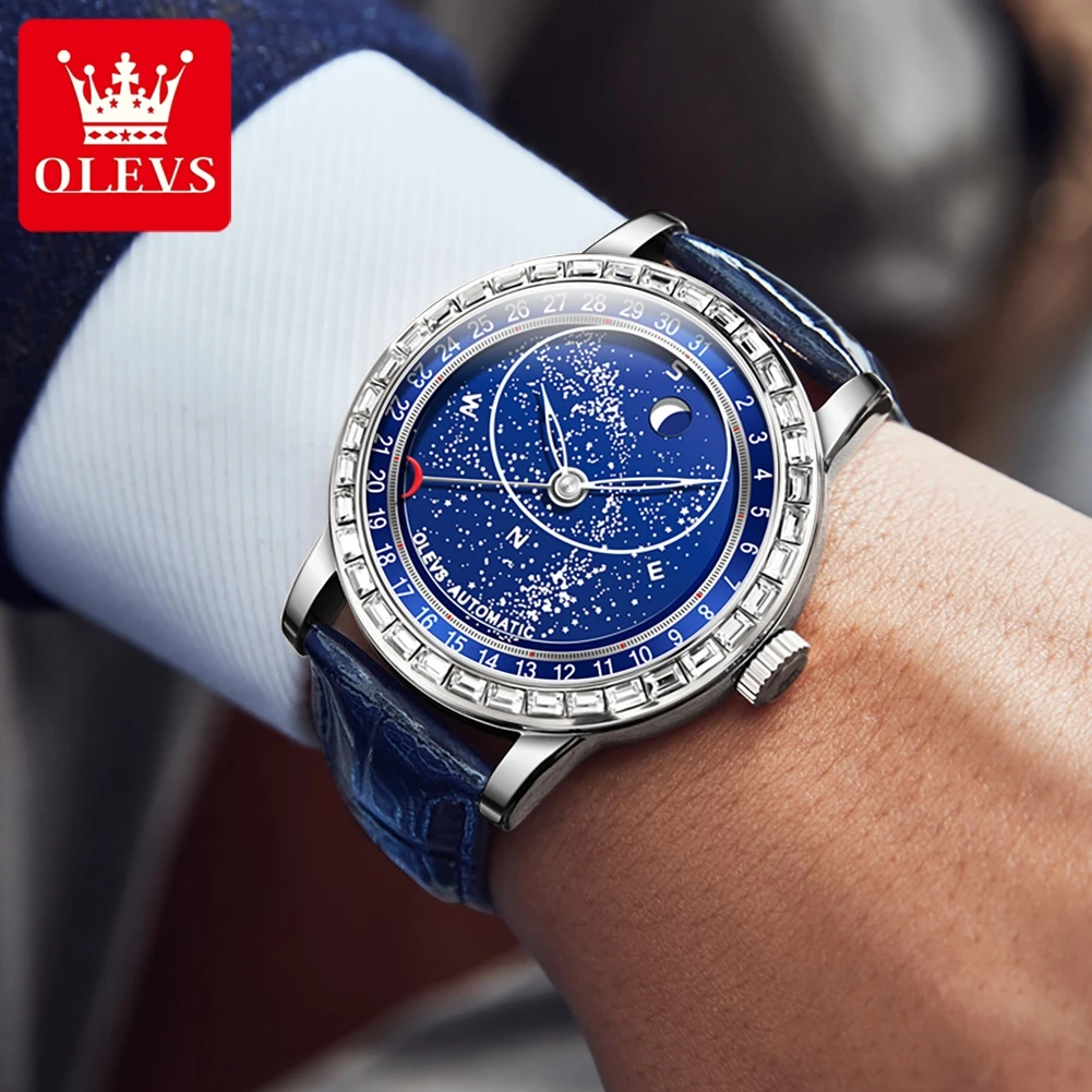 OLEVS Rotating Stars Dial Man Watch Unique Design Automatic Mechanical Luxury Watch Men Leather Band Rhinestone Bezel Relogios
OLEVS Rotating Stars Dial Man Watch Unique Design Automatic Mechanical Luxury Watch Men Leather Band Rhinestone Bezel Relogios