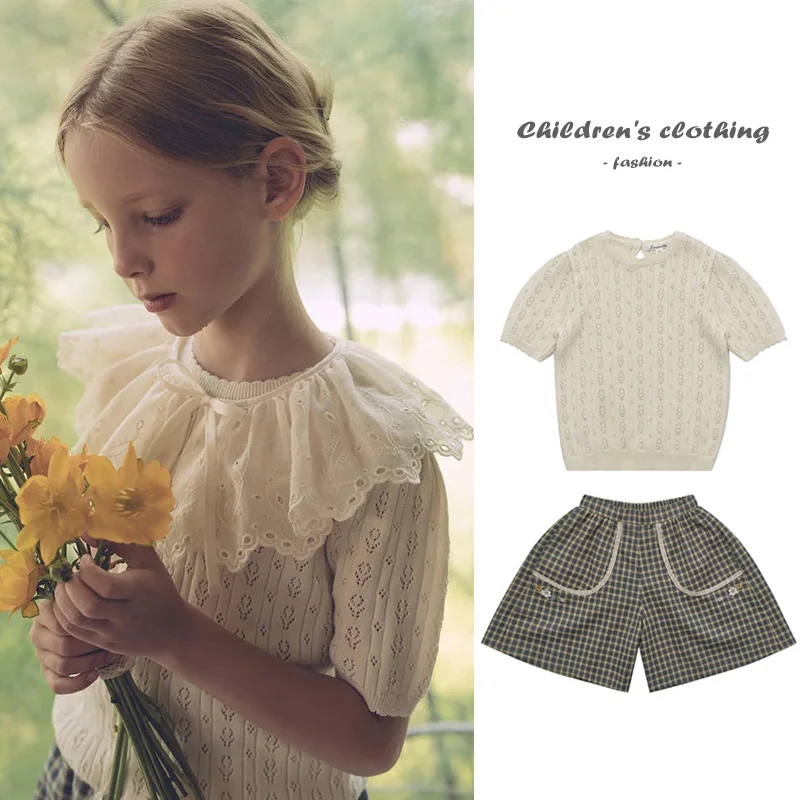 2025 Summer Kids Girls Clothes LOU Exquisite Hollow Design Knitt Top Girls' Plaid Shorts Set Casual Cotton Children's Clothing
2025 Summer Kids Girls Clothes LOU Exquisite Hollow Design Knitt Top Girls' Plaid Shorts Set Casual Cotton Children's Clothing