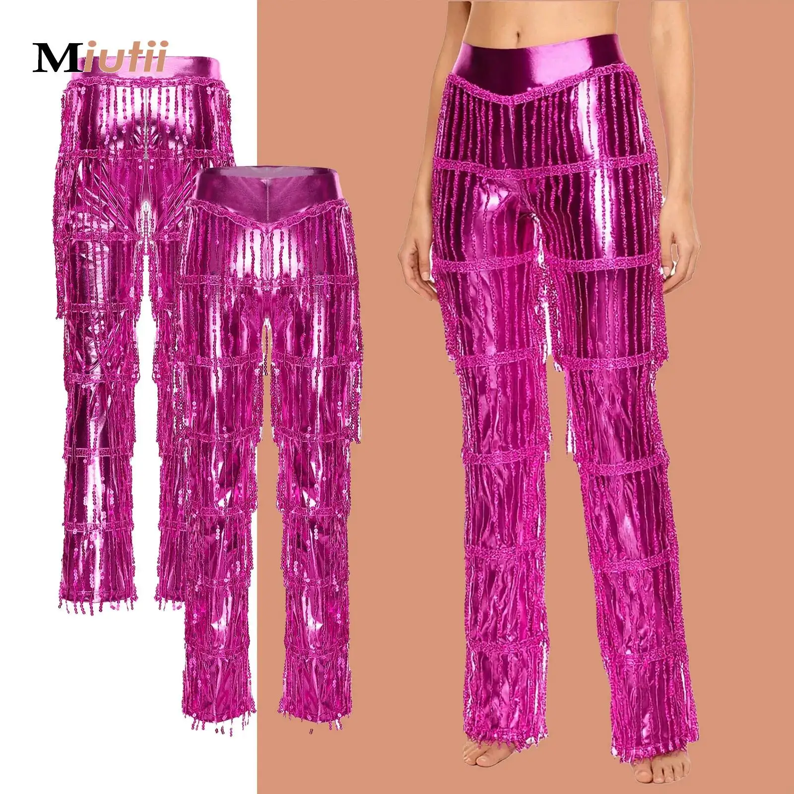 Metallic 70S Disco Vintage Hippie Costume for Womens Jazz Latin Tango Salsa Dance Pants Tiered Sequin Tassel Long Pants Trousers
Metallic 70S Disco Vintage Hippie Costume for Womens Jazz Latin Tango Salsa Dance Pants Tiered Sequin Tassel Long Pants Trousers