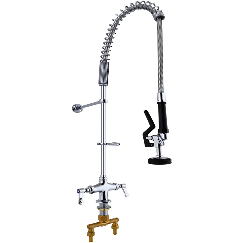 Крепление на палубу с одним отверстием и двойной ручкой, кухонный кран, выдвижной спрей, коммерческий смеситель для кухонной мойки для предварительного ополаскивания 
Крепление на палубу с одним отверстием и двойной ручкой, кухонный кран, выдвижной спрей, коммерческий смеситель для кухонной мойки для предварительного ополаскивания