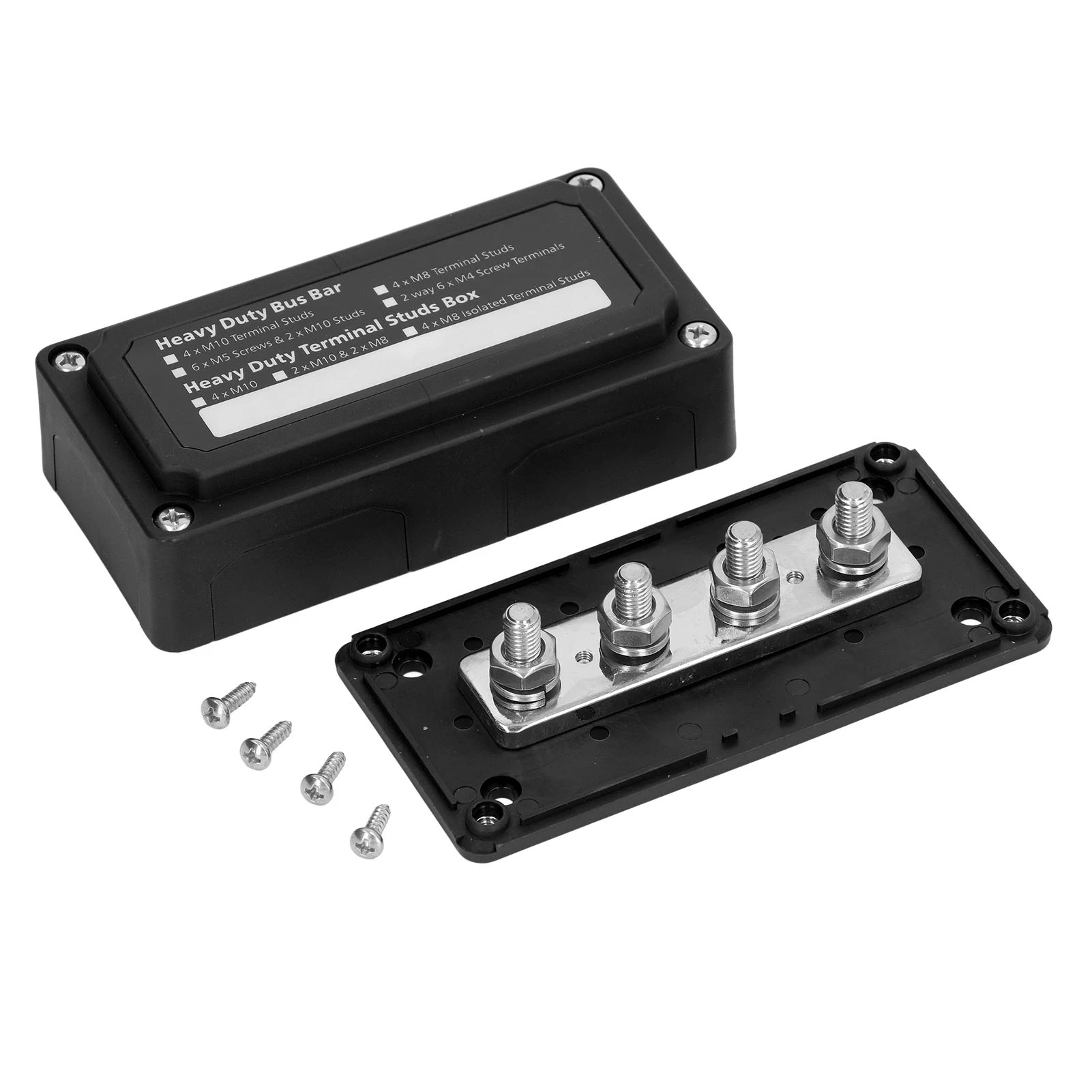 Bus Bar Box with Screws M10 Terminal Studs Power Junction Distribution Block Busbar Box 48V 300A
Bus Bar Box with Screws M10 Terminal Studs Power Junction Distribution Block Busbar Box 48V 300A