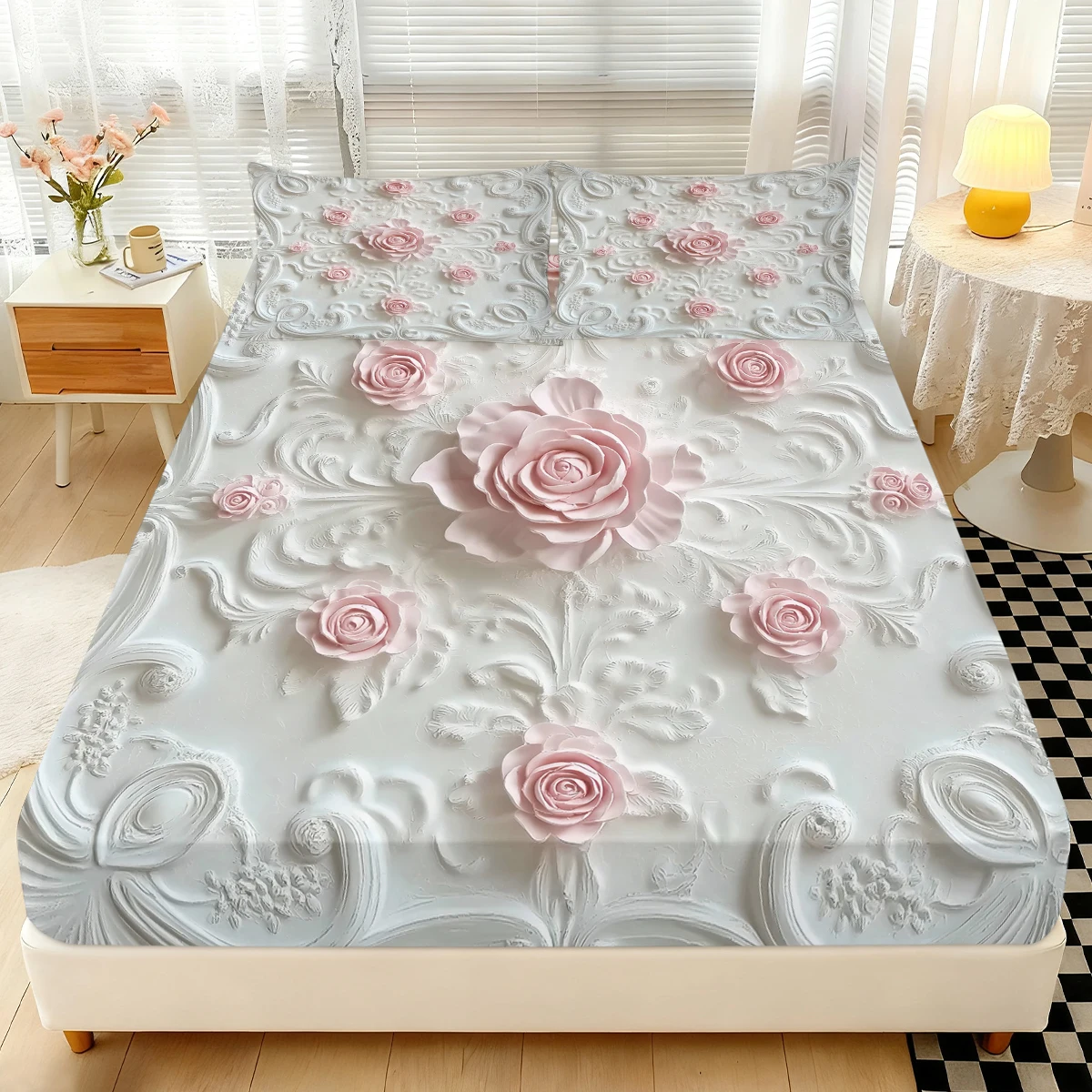 Комплект простыней с 3D-тиснением розовой розы, винтажное рельефное постельное белье с 1 простынями и 2 наволочками
Комплект простыней с 3D-тиснением розовой розы, винтажное рельефное постельное белье с 1 простынями и 2 наволочками