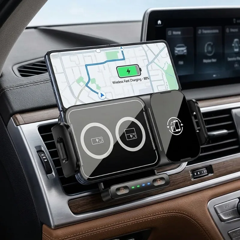 15W Dual Coil Universal Car Phone Wireless Charger Holder 360° Rotation Auto-Clamping Mount Fast Charging Car Cradle for Foldabl
15W Dual Coil Universal Car Phone Wireless Charger Holder 360° Rotation Auto-Clamping Mount Fast Charging Car Cradle for Foldabl