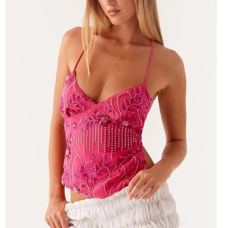 Sequin Cami Top Women 25 Summer Sleeveless Crop Tie Front Backless Clubwear Beach Party Night Out Mesh Stretch Festival Vacation
Sequin Cami Top Women 25 Summer Sleeveless Crop Tie Front Backless Clubwear Beach Party Night Out Mesh Stretch Festival Vacation