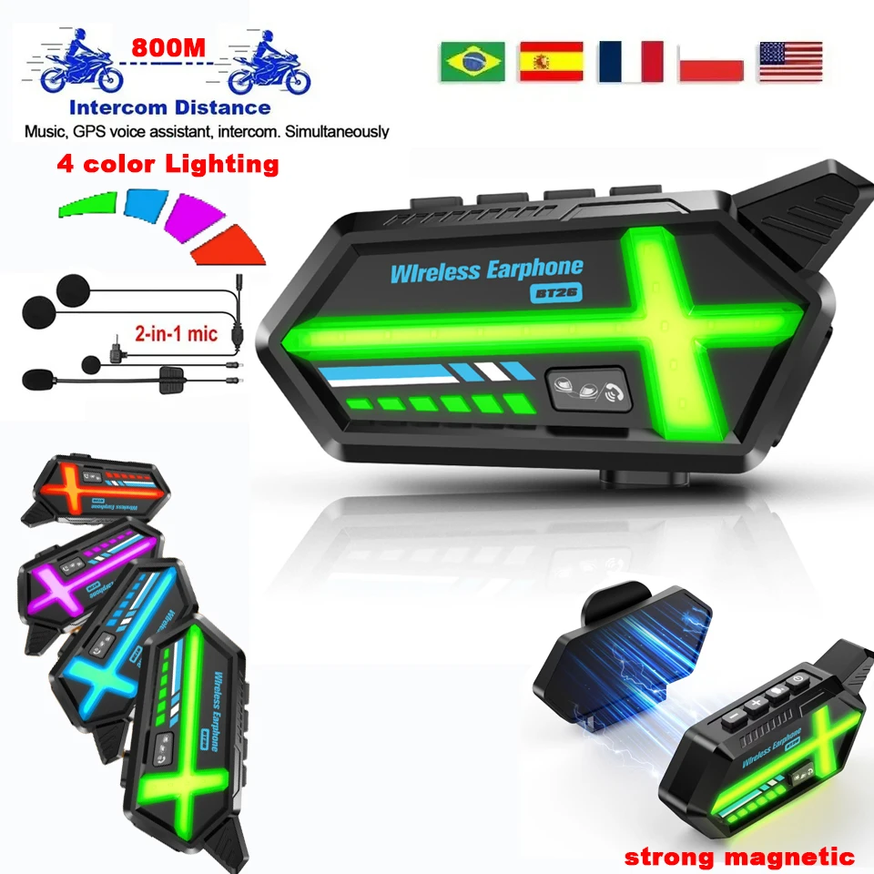 1/2Pcs Bluetooth Motorcycle Helmet Intercom 800M Wireless Intercomunicador 1000Mah strong magnetic attraction With Ambient Light
1/2Pcs Bluetooth Motorcycle Helmet Intercom 800M Wireless Intercomunicador 1000Mah strong magnetic attraction With Ambient Light