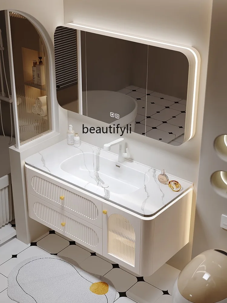 Modern Light Luxury Solid Wood Paint Bathroom Cabinet Hot Bending Ceramic Whole Washbin Smart Mirror Cabinet
Modern Light Luxury Solid Wood Paint Bathroom Cabinet Hot Bending Ceramic Whole Washbin Smart Mirror Cabinet