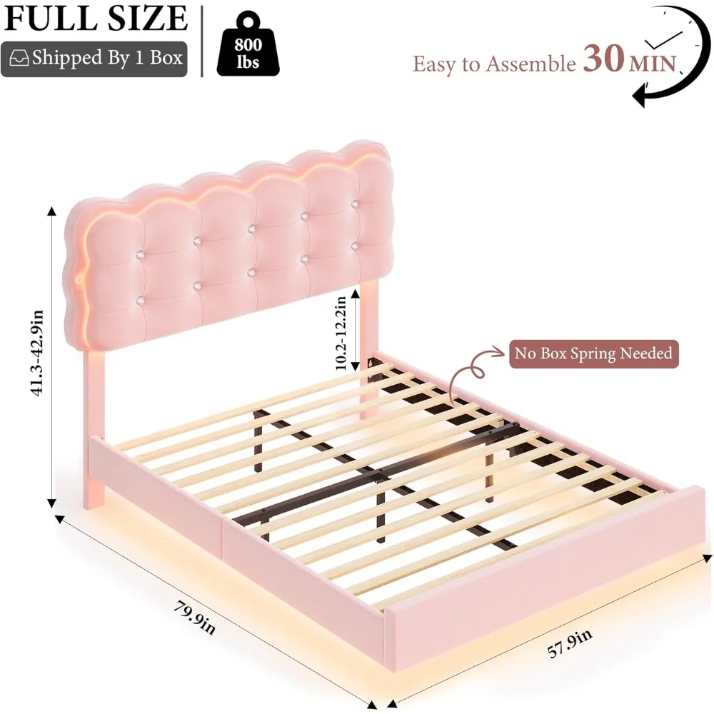 Upholstered Full Size LED Bed Frame with Charging Station and Adjustable Crystal Button-Tufted Puffs Headboard, Velvet Princess
Upholstered Full Size LED Bed Frame with Charging Station and Adjustable Crystal Button-Tufted Puffs Headboard, Velvet Princess