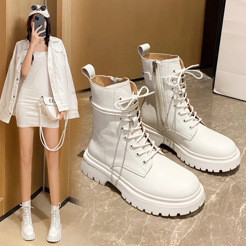Genuine Leather Boots Women 2023 New Spring And Summer Models White Ankle Boots British Style Platform Boots Lace-up
Genuine Leather Boots Women 2023 New Spring And Summer Models White Ankle Boots British Style Platform Boots Lace-up