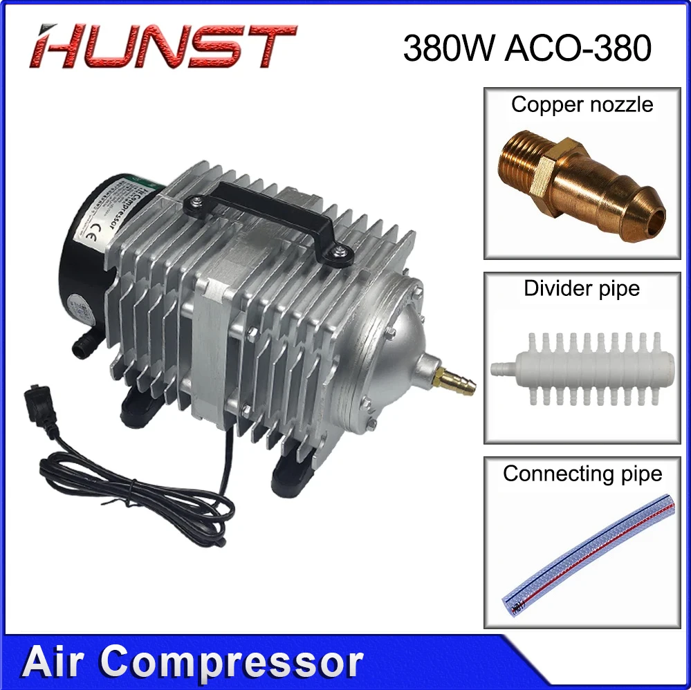 Hunst 380W Air Compressor Solenoid Air Pump, ACO-380 for CO2 Laser Engraving and Cutting Machine.
Hunst 380W Air Compressor Solenoid Air Pump, ACO-380 for CO2 Laser Engraving and Cutting Machine.