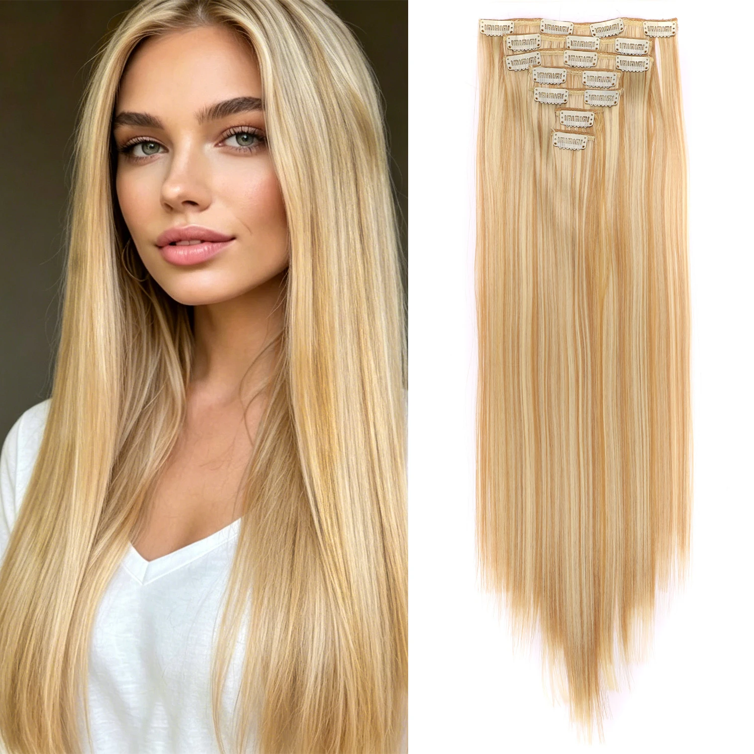 24 Inch Clip in Hair Extensions 7 Pcs Long Straight Synthetic Hair Extensions Invisible Clip ins Hairpieces for Women Daily
24 Inch Clip in Hair Extensions 7 Pcs Long Straight Synthetic Hair Extensions Invisible Clip ins Hairpieces for Women Daily