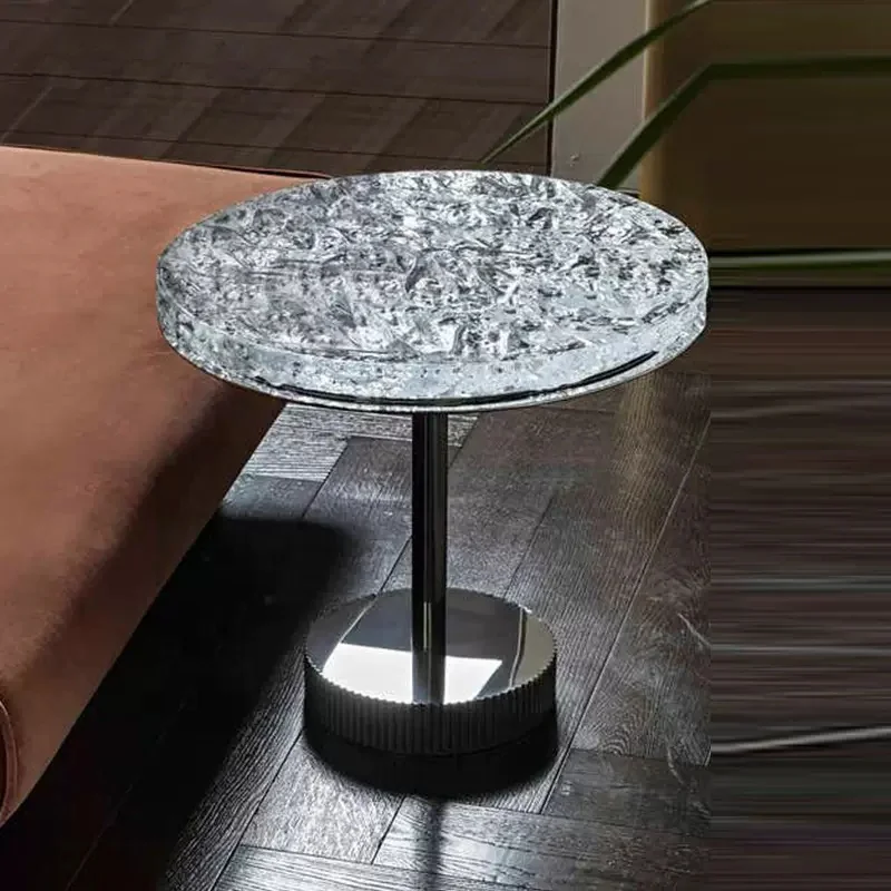 # Stainless Steel End Table Living Room Furniture Water Ripple Acrylic Circular Marble Table
# Stainless Steel End Table Living Room Furniture Water Ripple Acrylic Circular Marble Table