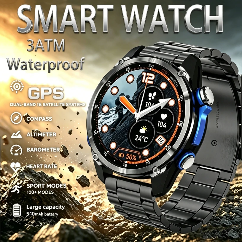 2026New Outdoor Sports GPS Watch Men 3ATM Waterproof Altimeter Compass Offline Map 540mAh Battery 100+ Modes Smart Watch Men
2026New Outdoor Sports GPS Watch Men 3ATM Waterproof Altimeter Compass Offline Map 540mAh Battery 100+ Modes Smart Watch Men