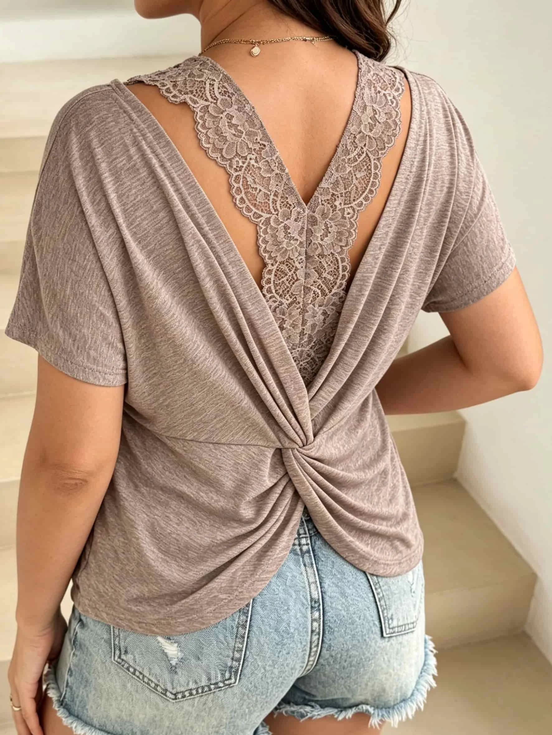 Summer 2026 Back Lace Blouse Women's Twist Backless T-Shirt V-Neck Short Sleeve Fashion Casual Top Hollow Out Tee Loose Shirt
Summer 2026 Back Lace Blouse Women's Twist Backless T-Shirt V-Neck Short Sleeve Fashion Casual Top Hollow Out Tee Loose Shirt