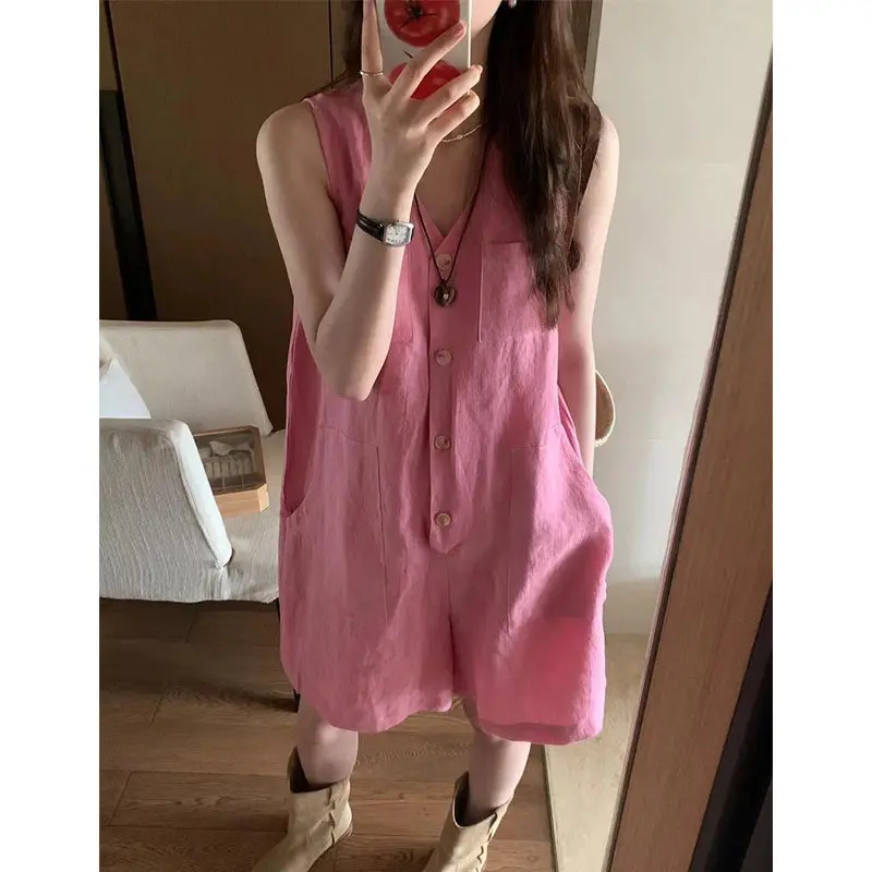 2026 Summer New Japanese Style Textured Hot Pink Linen Jumpsuit Women V Neck Sleeveless Wide Leg Shorts Romper2026 Summer New Ja
2026 Summer New Japanese Style Textured Hot Pink Linen Jumpsuit Women V Neck Sleeveless Wide Leg Shorts Romper2026 Summer New Ja