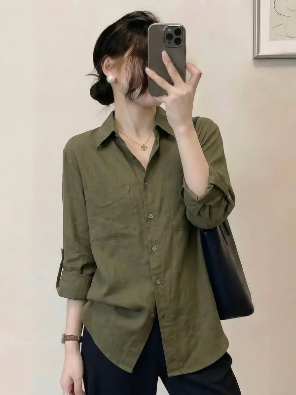 Elegant Green V-Neck Shoulder-Length Shirt Women's plus Size Mid-Length Top Korean Style Commute Fashion Loose Fit Blouse
Elegant Green V-Neck Shoulder-Length Shirt Women's plus Size Mid-Length Top Korean Style Commute Fashion Loose Fit Blouse