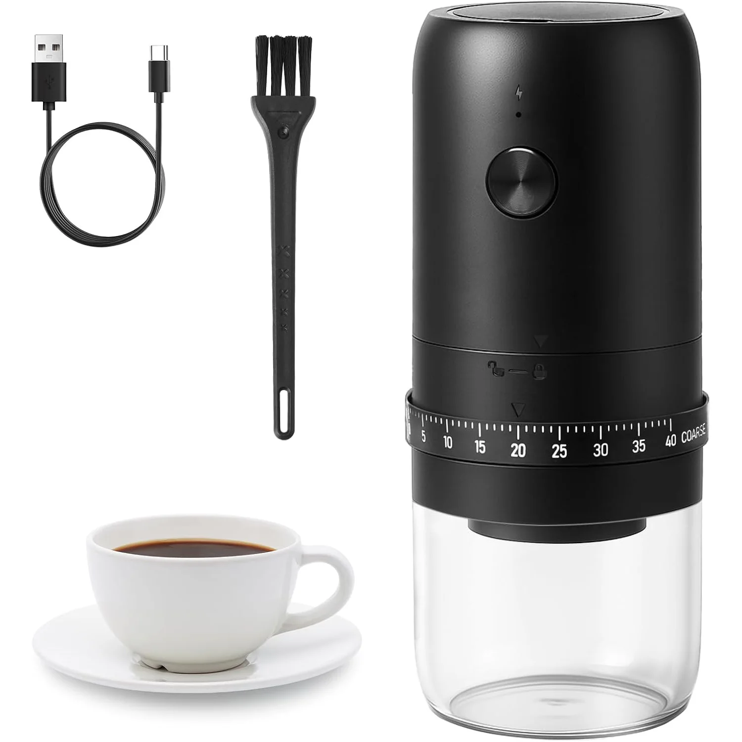 Портативная электрическая кофемолка 1800 мАч с 40 регулировками помола, внешняя регулировка, перезаряжаемая, для дома, бытовая кофемолка
Портативная электрическая кофемолка 1800 мАч с 40 регулировками помола, внешняя регулировка, перезаряжаемая, для дома, бытовая кофемолка