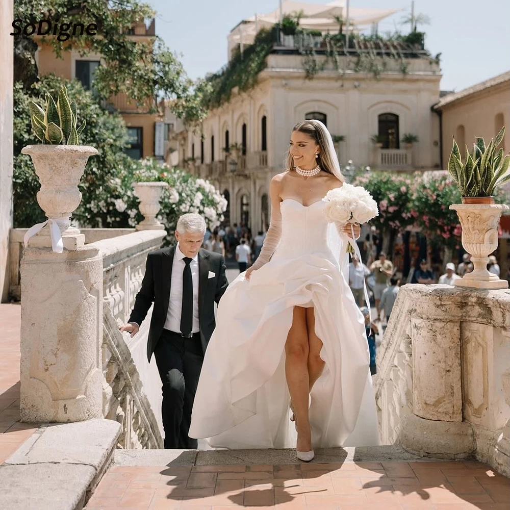 SoDigne A-line Satin Wedding Dresses Sleeveless Sweetheart Pleat Bridal Dress Long Wedding Gown Robe De Mairee Customized 
SoDigne A-line Satin Wedding Dresses Sleeveless Sweetheart Pleat Bridal Dress Long Wedding Gown Robe De Mairee Customized