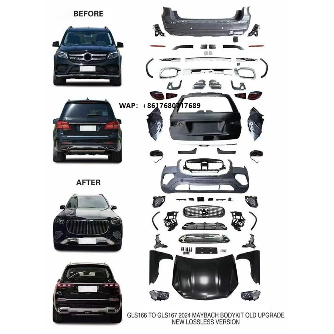 Body Kit for -Benz GL W166 to GLS W167 Model, Featuring a Bumper, Grille, Hood, Fenders, and Headlights.
Body Kit for -Benz GL W166 to GLS W167 Model, Featuring a Bumper, Grille, Hood, Fenders, and Headlights.