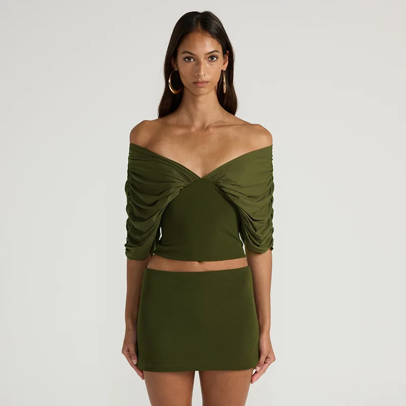 Elegant Solid 2 Piece Set Women Sexy V Neck Ruched Off Shoulder Half Sleeve Backless Crop Tops + Bodycon Mini Dress Party Suits
Elegant Solid 2 Piece Set Women Sexy V Neck Ruched Off Shoulder Half Sleeve Backless Crop Tops + Bodycon Mini Dress Party Suits
