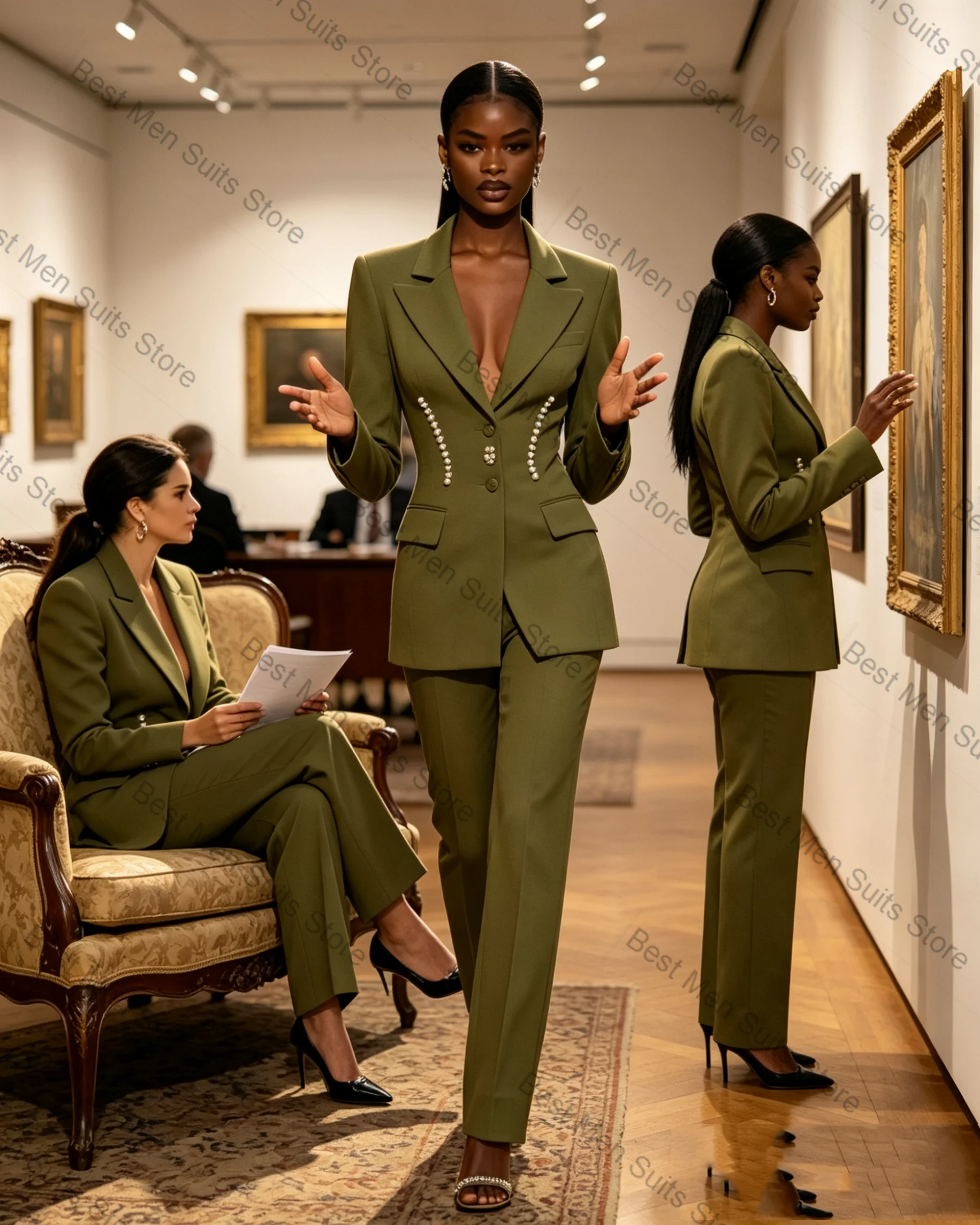 Fashion Green Pearls Women Suit Set 2 Pcs Blazer+Pants Trousers Cotton Formal Office Lady Jacket Customized Wedding Guest Coat
Fashion Green Pearls Women Suit Set 2 Pcs Blazer+Pants Trousers Cotton Formal Office Lady Jacket Customized Wedding Guest Coat
