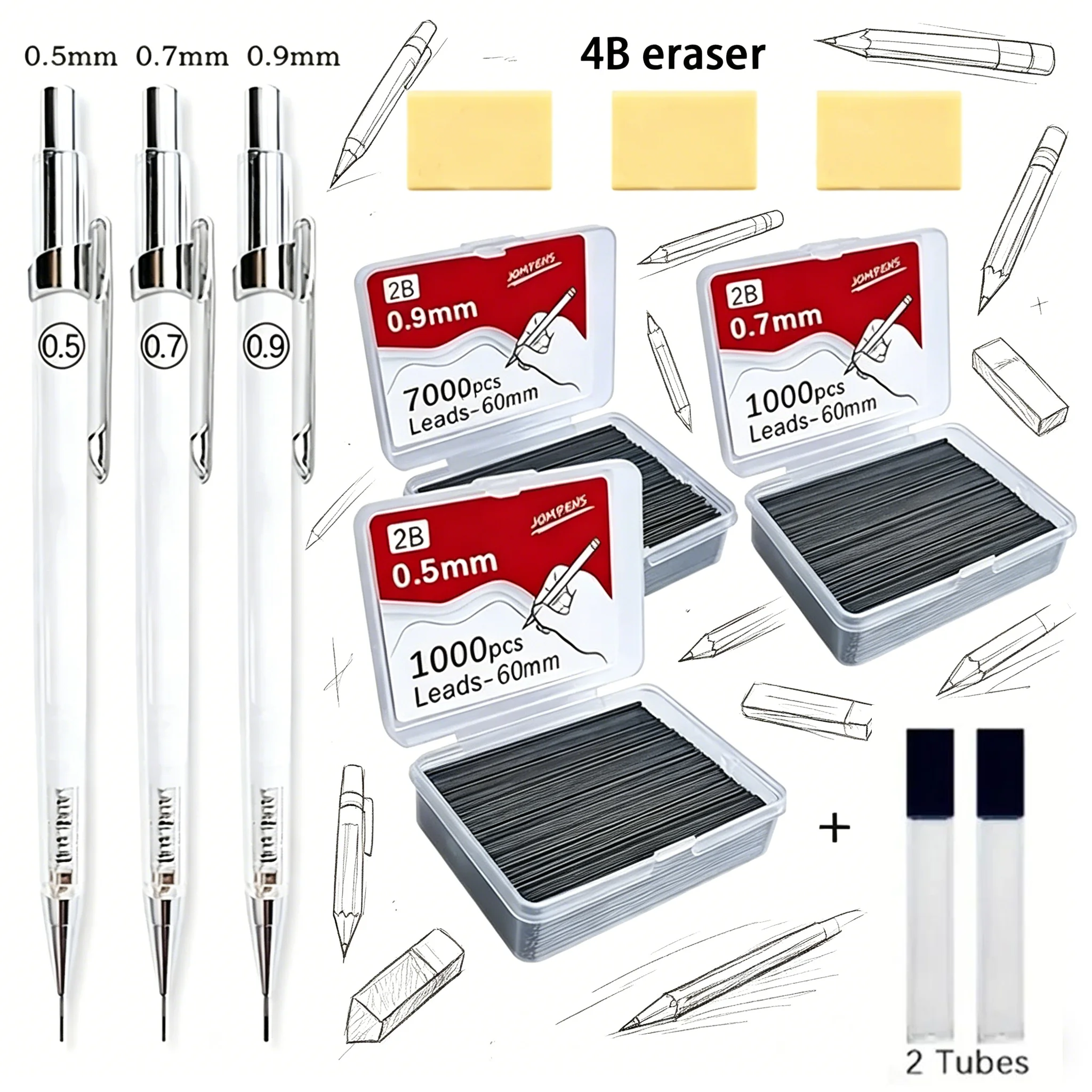 Art Drawing Transparent Mechanical Pencil 0.5/0.7/0.9mm Replaceable 2B Lead Refills + 2 Dispensing Tubes Office Supplies
Art Drawing Transparent Mechanical Pencil 0.5/0.7/0.9mm Replaceable 2B Lead Refills + 2 Dispensing Tubes Office Supplies