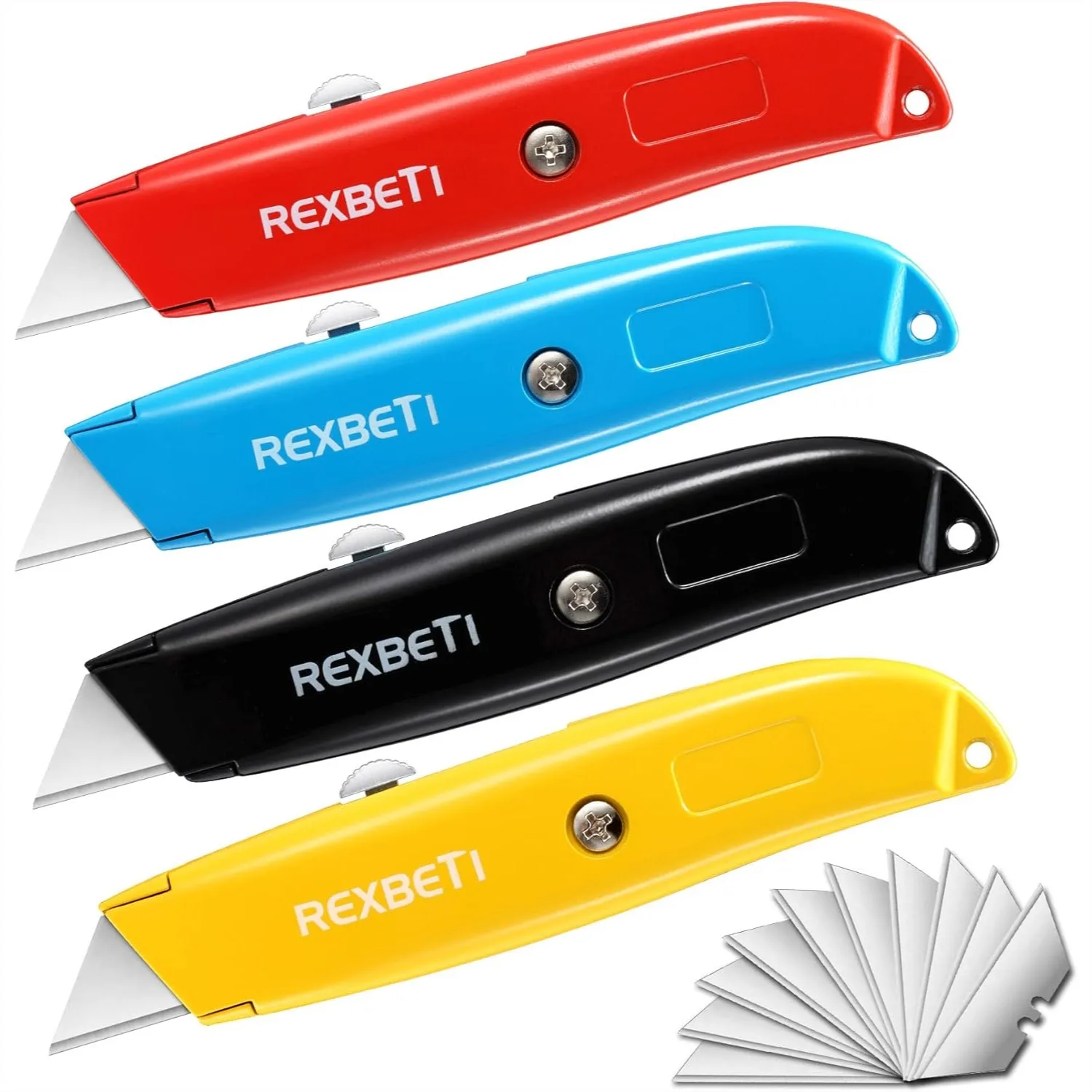 4 Pack Heavy Duty Utility Knife With Retractable Aluminum Shell Box Cutter For Cartons Cardboard And Boxes, Extra 10 Blades Included
4 Pack Heavy Duty Utility Knife With Retractable Aluminum Shell Box Cutter For Cartons Cardboard And Boxes, Extra 10 Blades Included