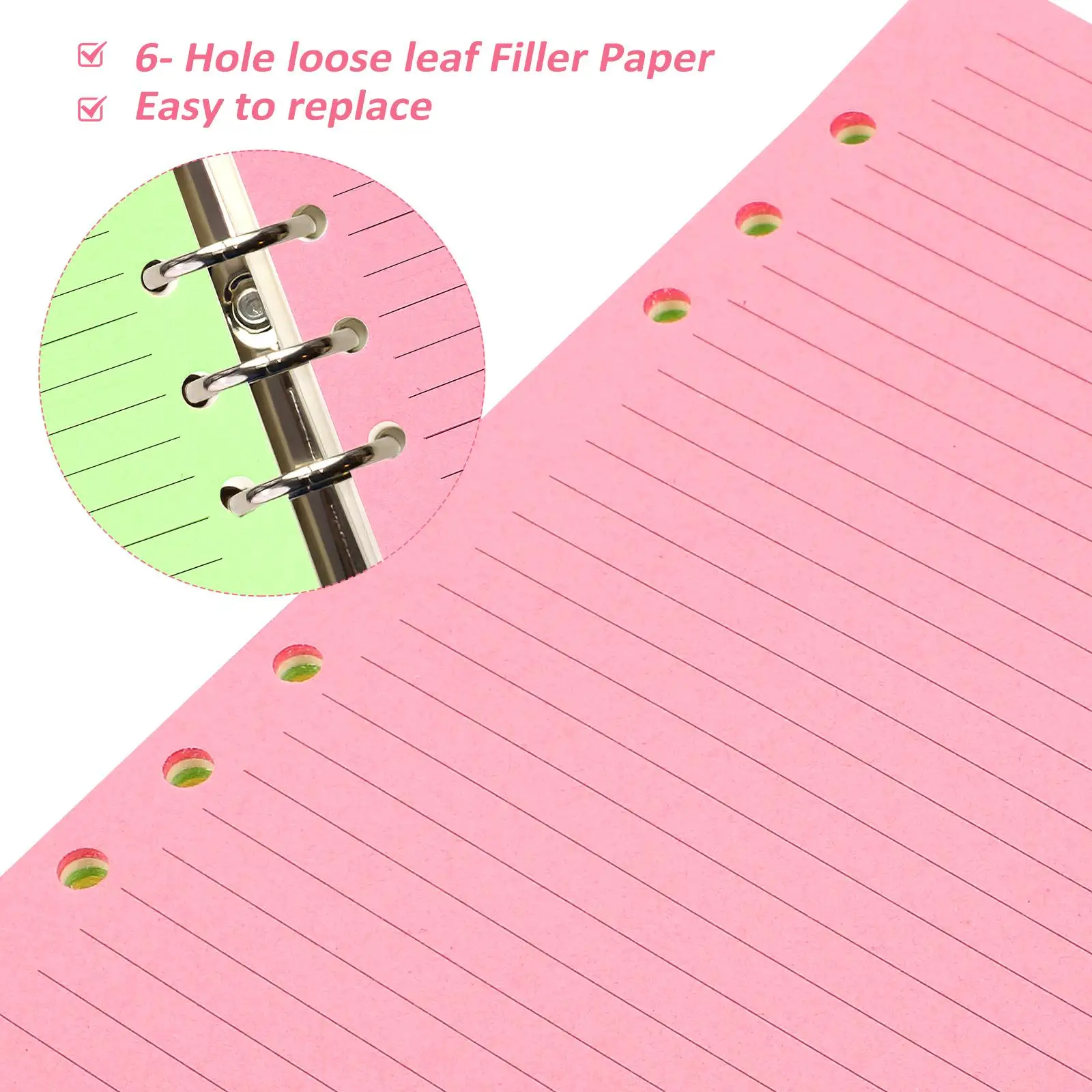 50 Pcs A5 6-hole Loose Leaf Binder Paper Refills Planner Notebook Fillers Thick Smooth Writing Lines Various Colors
50 Pcs A5 6-hole Loose Leaf Binder Paper Refills Planner Notebook Fillers Thick Smooth Writing Lines Various Colors