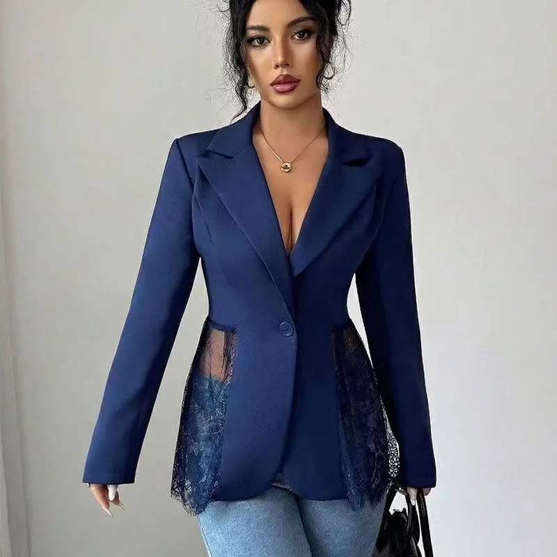 Elegant Lace Patchwork Blazer Women Fashion Notched Collar Long Sleeve One-button Perspective Sexy Versatile Suit Coat
Elegant Lace Patchwork Blazer Women Fashion Notched Collar Long Sleeve One-button Perspective Sexy Versatile Suit Coat