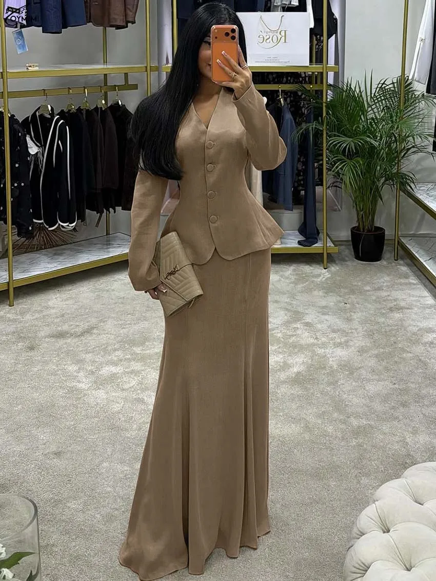 Oymimi Casual Brown 2 Piece Sets Woman Outfits Fashion V-Neck Long Sleeve Button Lace-Up Shirts And Floor-Length Skirts Sets
Oymimi Casual Brown 2 Piece Sets Woman Outfits Fashion V-Neck Long Sleeve Button Lace-Up Shirts And Floor-Length Skirts Sets